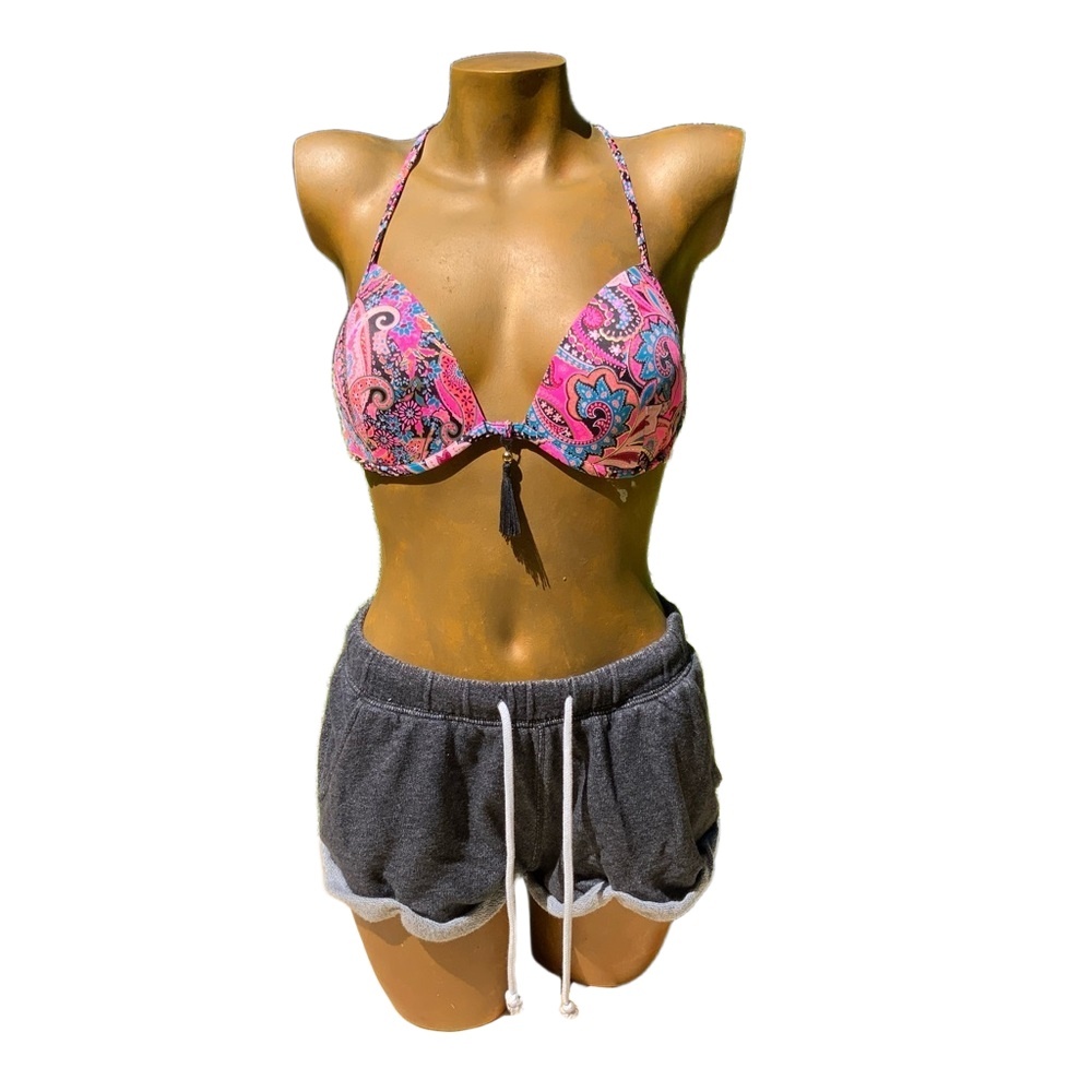 NWOT Pink Gold Glitter Floral Push Up Bikini Top